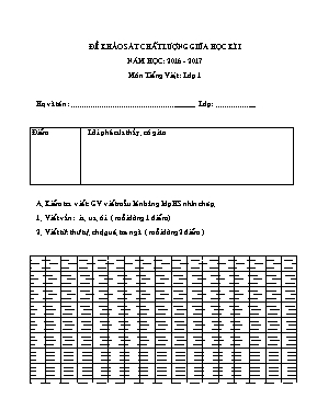 Đề khảo sát chất lượng giữa học kì I Tiếng việt lớp 1 - Năm học 2016-2017